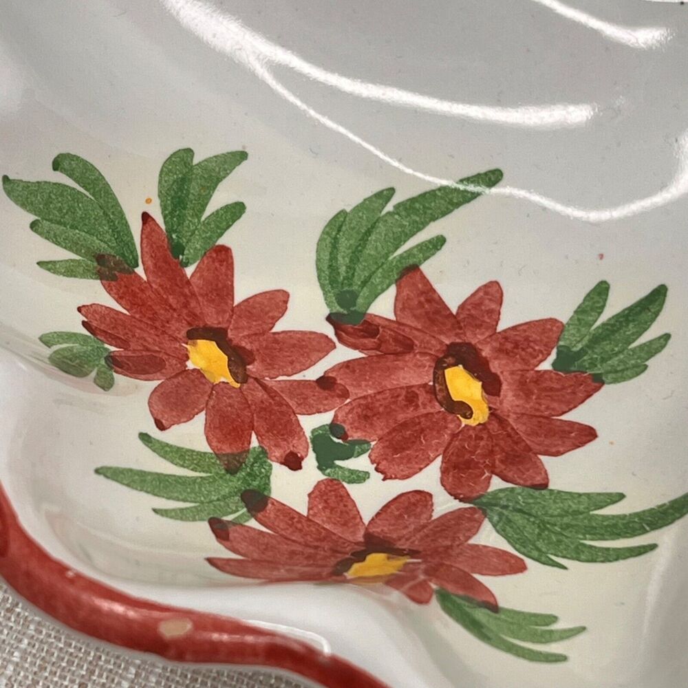 Vintage 60s Ceramic Divided Dish Hand Painted  Mushroom Center Floral Accents - Picture 4 of 9